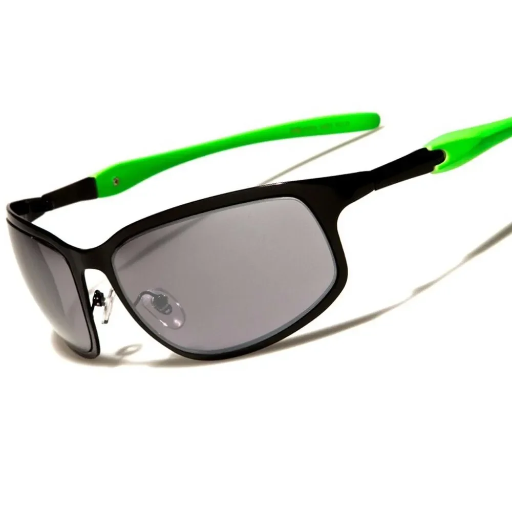 Designer Stylish Black & Green Mirrored Lens Cool Sporty Rectangle Sunglasses